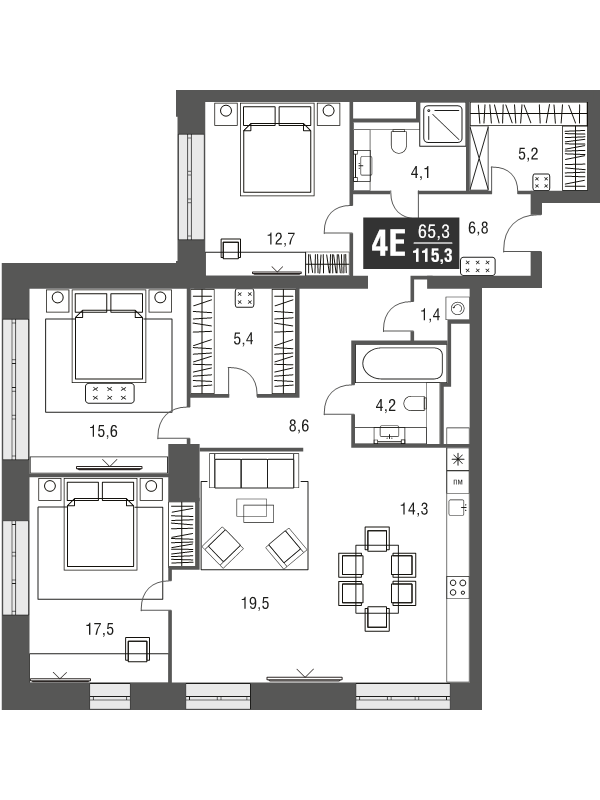 4 ккв (Евро) 115,1 м²