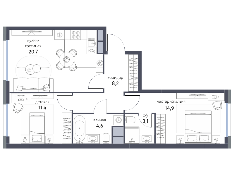 3 ккв (Евро) 62,9 м²