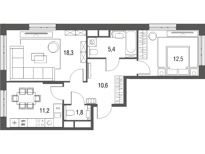 2 ккв 59,6 м²