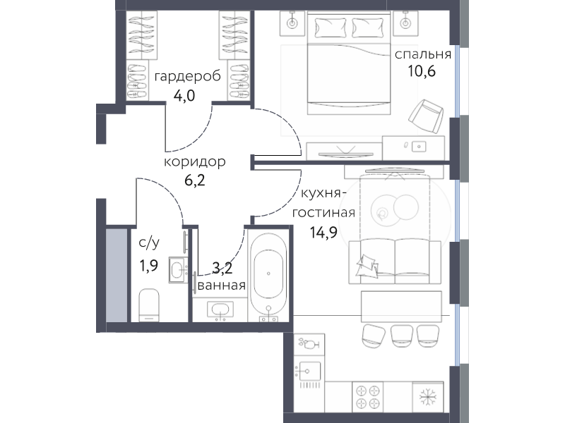 2 ккв (Евро) 40,8 м²