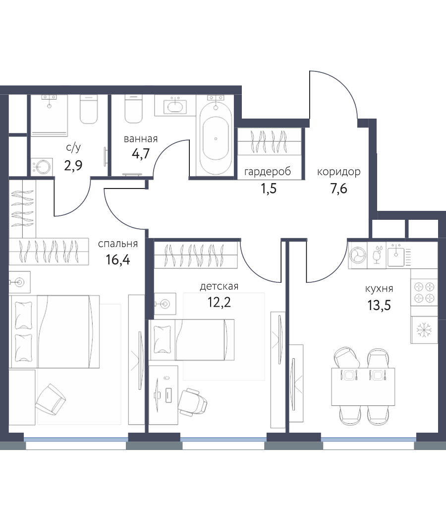 2 ккв 58,8 м²