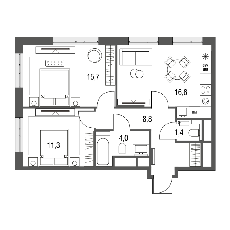 3 ккв (Евро) 59,5 м²
