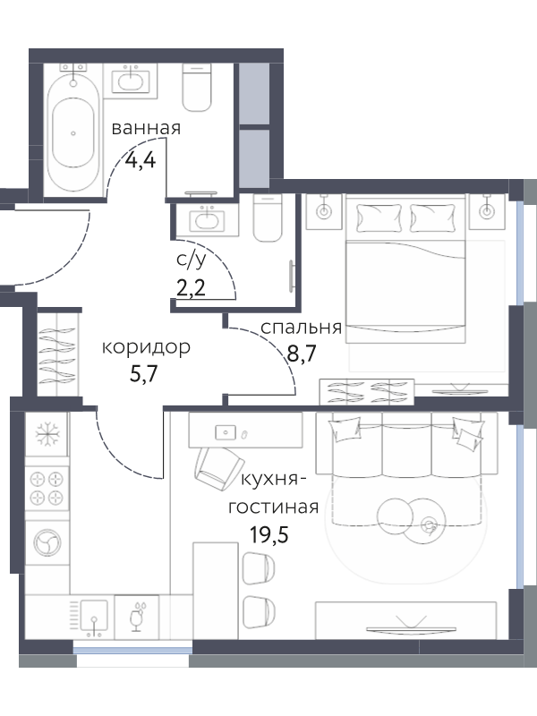 2 ккв (Евро) 40,4 м²