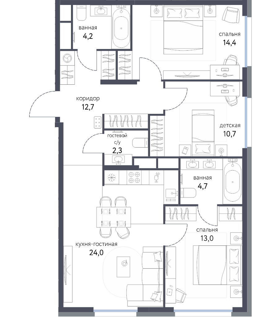 4 ккв (Евро) 85,4 м²