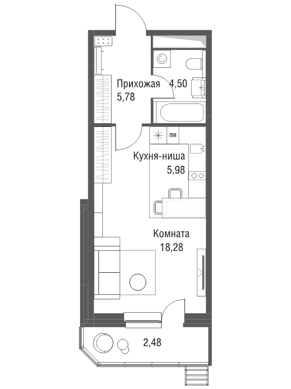 Студия 37 м²