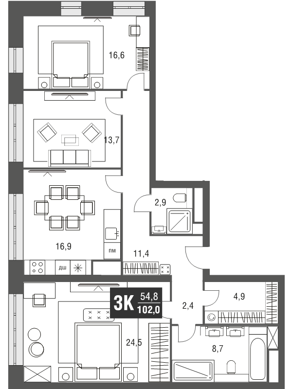 4 ккв (Евро) 102,6 м²