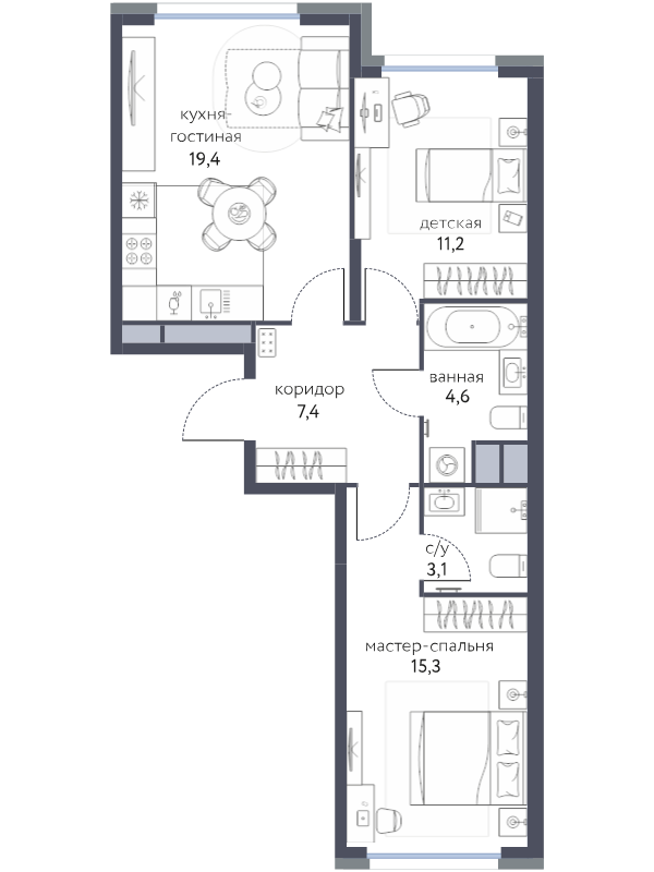 3 ккв (Евро) 61,2 м²