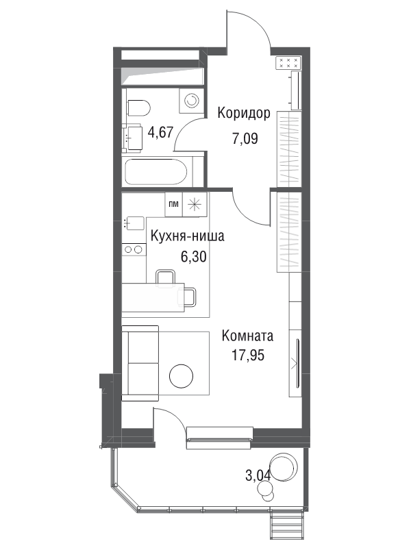 Студия 39,8 м²