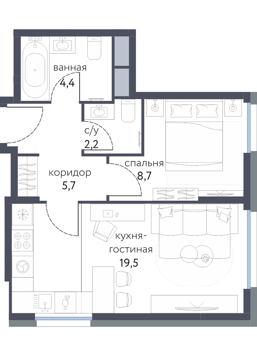 2 ккв (Евро) 40,5 м²