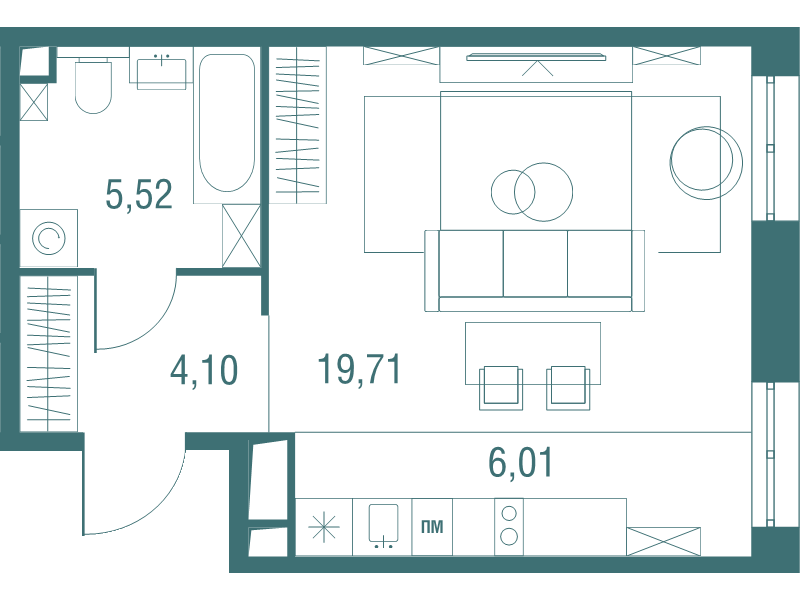 Студия 35,2 м²