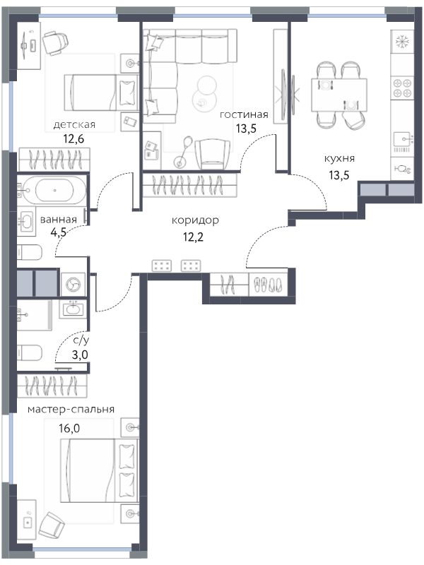 3 ккв 75,3 м²
