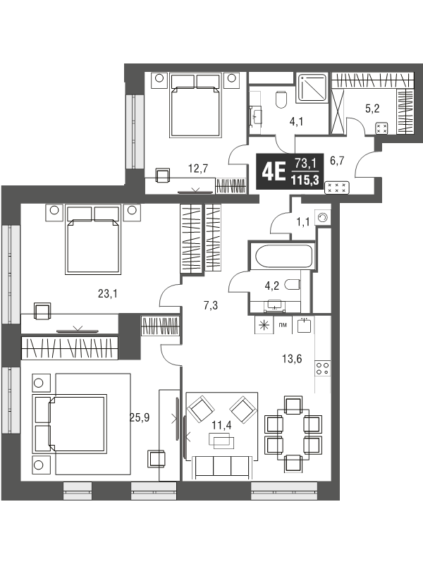 4 ккв (Евро) 115,1 м²
