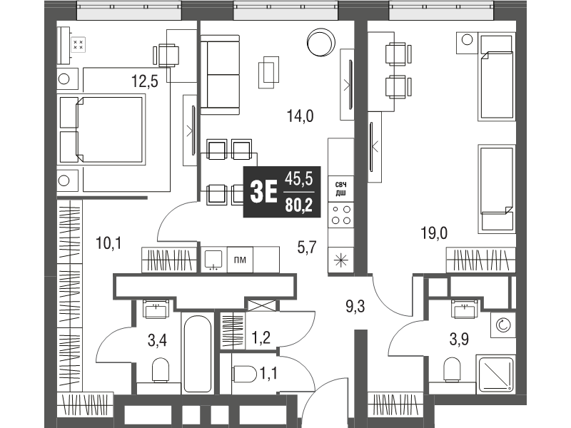 3 ккв (Евро) 80,2 м²