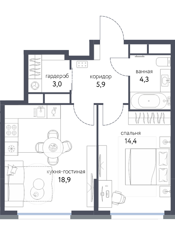 2 ккв (Евро) 46,5 м²