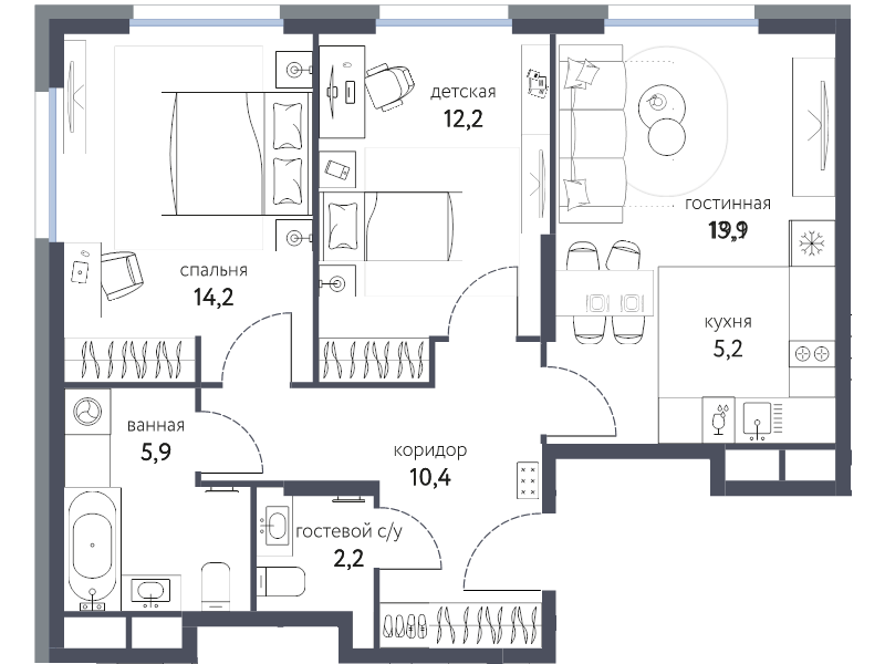 3 ккв (Евро) 64 м²