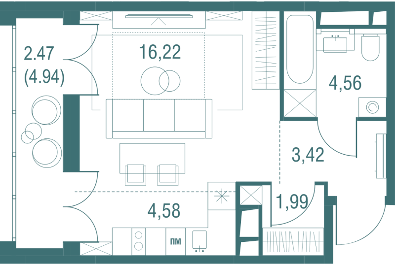 Студия 33,3 м²