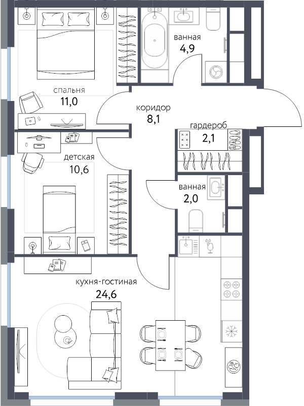 3 ккв (Евро) 63 м²