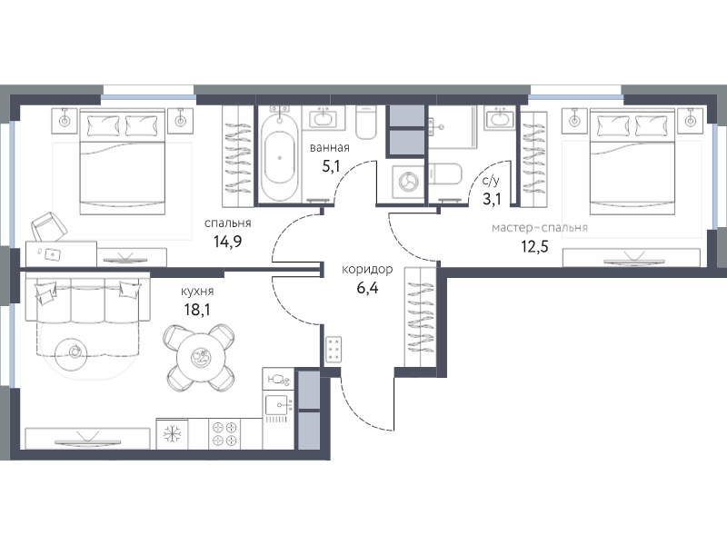 3 ккв (Евро) 60,1 м²