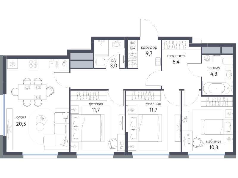4 ккв (Евро) 77,6 м²