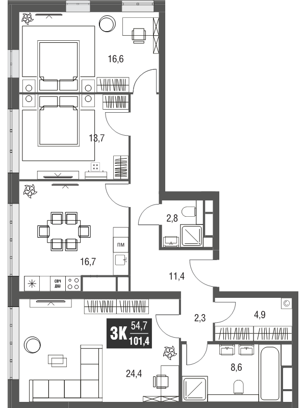 4 ккв (Евро) 102,1 м²
