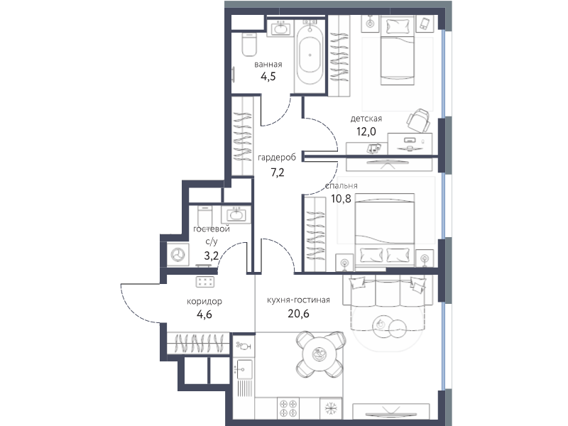 3 ккв (Евро) 62,7 м²