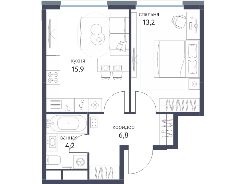 2 ккв (Евро) 39,9 м²