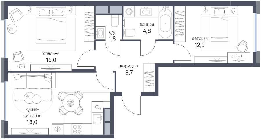 3 ккв (Евро) 62,2 м²