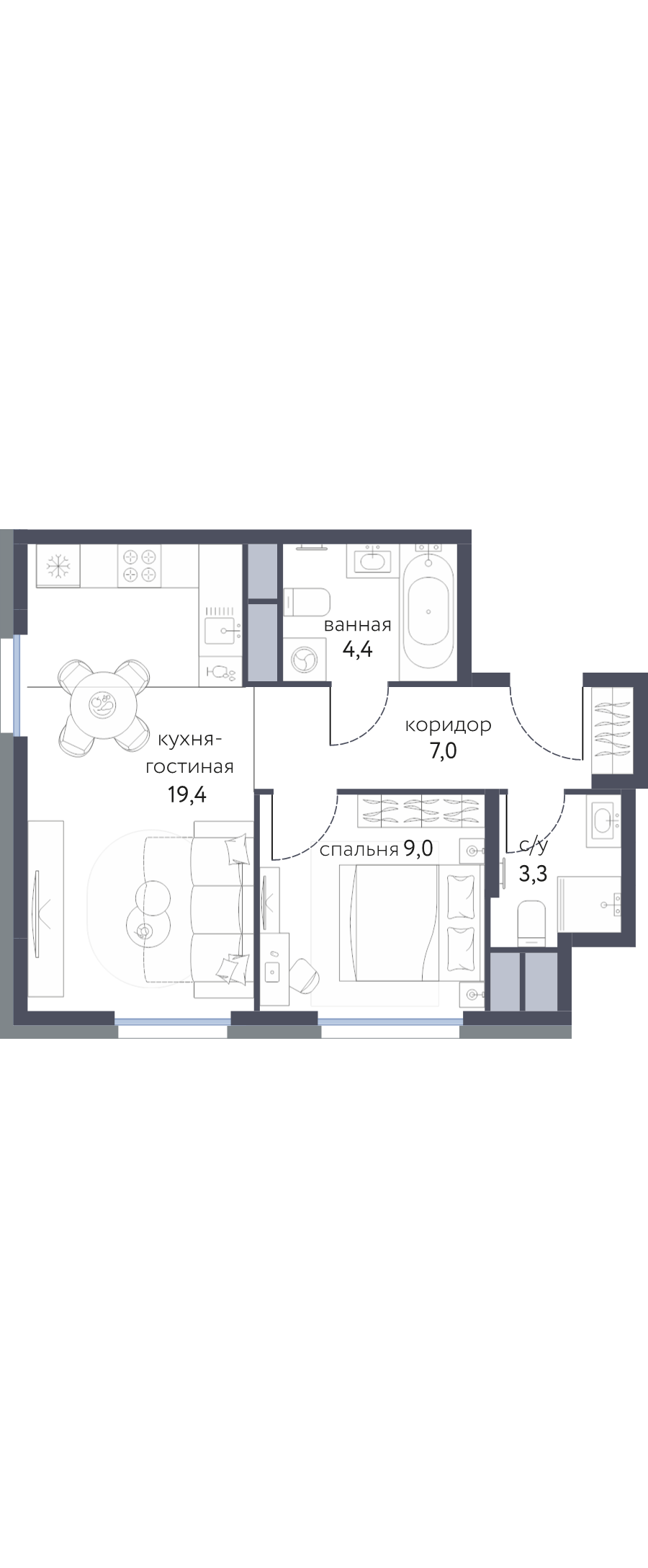 2 ккв (Евро) 43,1 м²