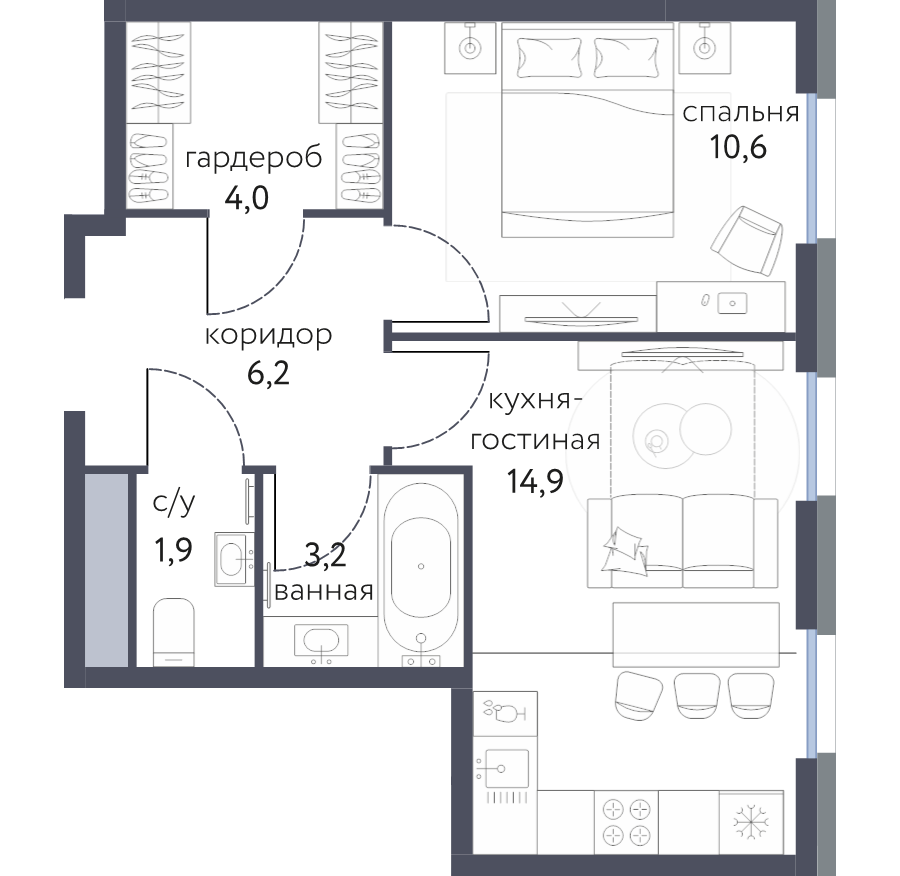 2 ккв (Евро) 40,8 м²