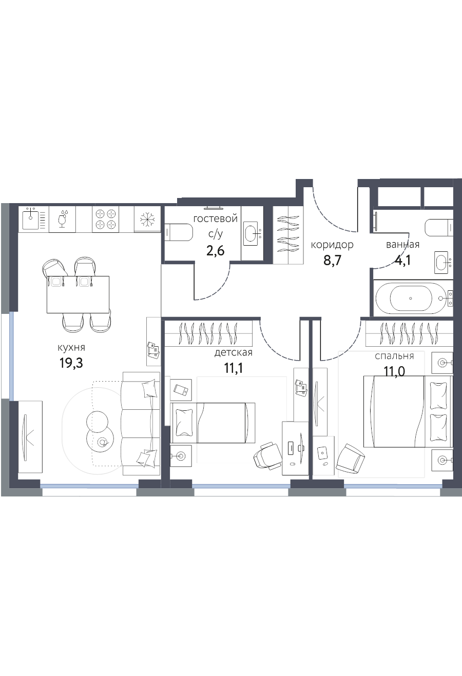 3 ккв (Евро) 56,9 м²
