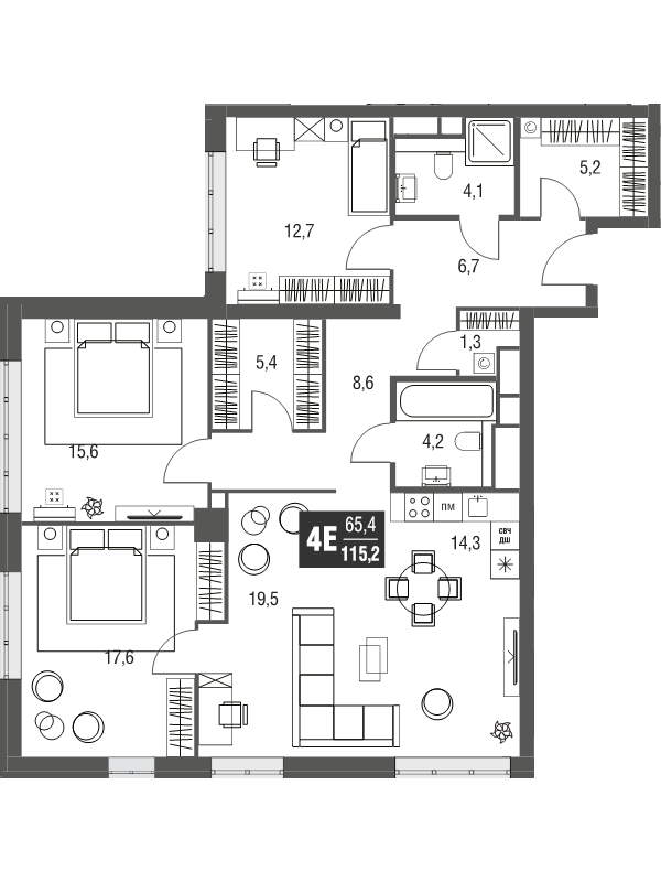 4 ккв (Евро) 115,1 м²