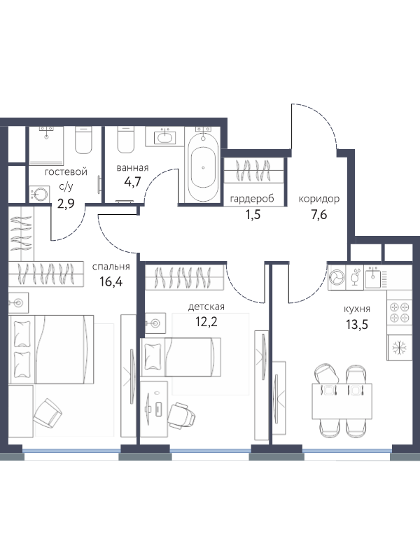 2 ккв 58,8 м²