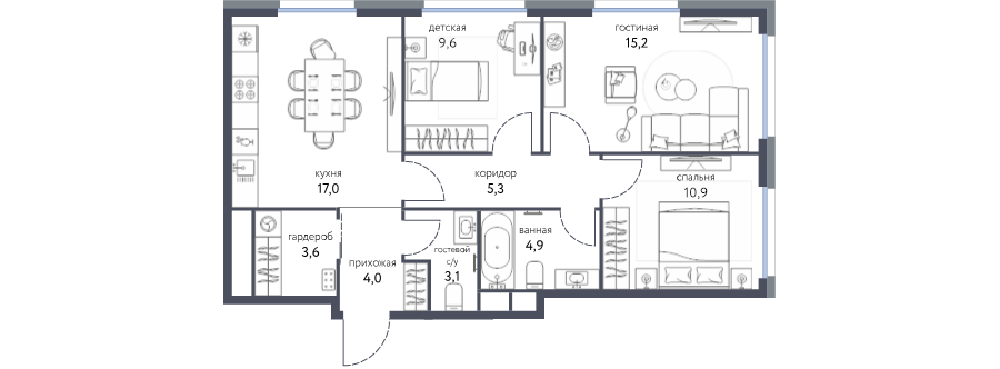 4 ккв (Евро) 73,5 м²