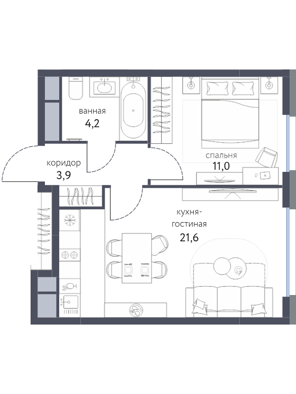 2 ккв (Евро) 40,7 м²