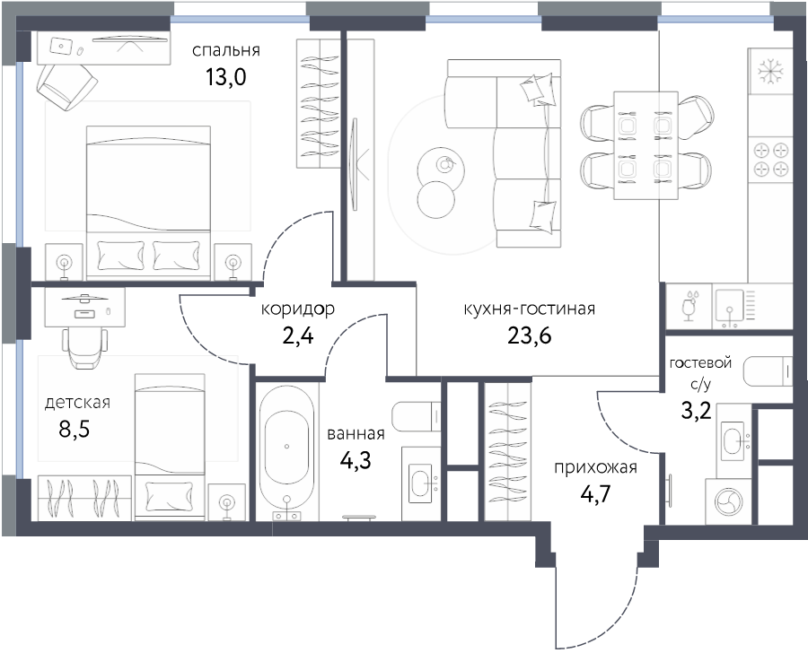 3 ккв (Евро) 59,7 м²