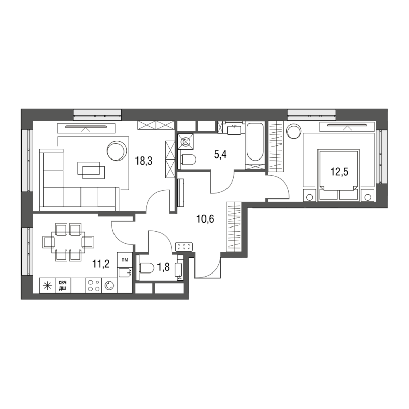 2 ккв 59,7 м²