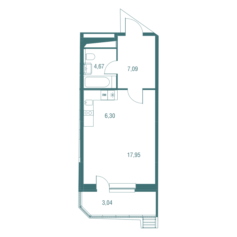 Студия 39,6 м²