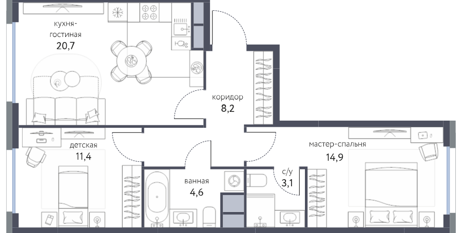3 ккв (Евро) 62,9 м²