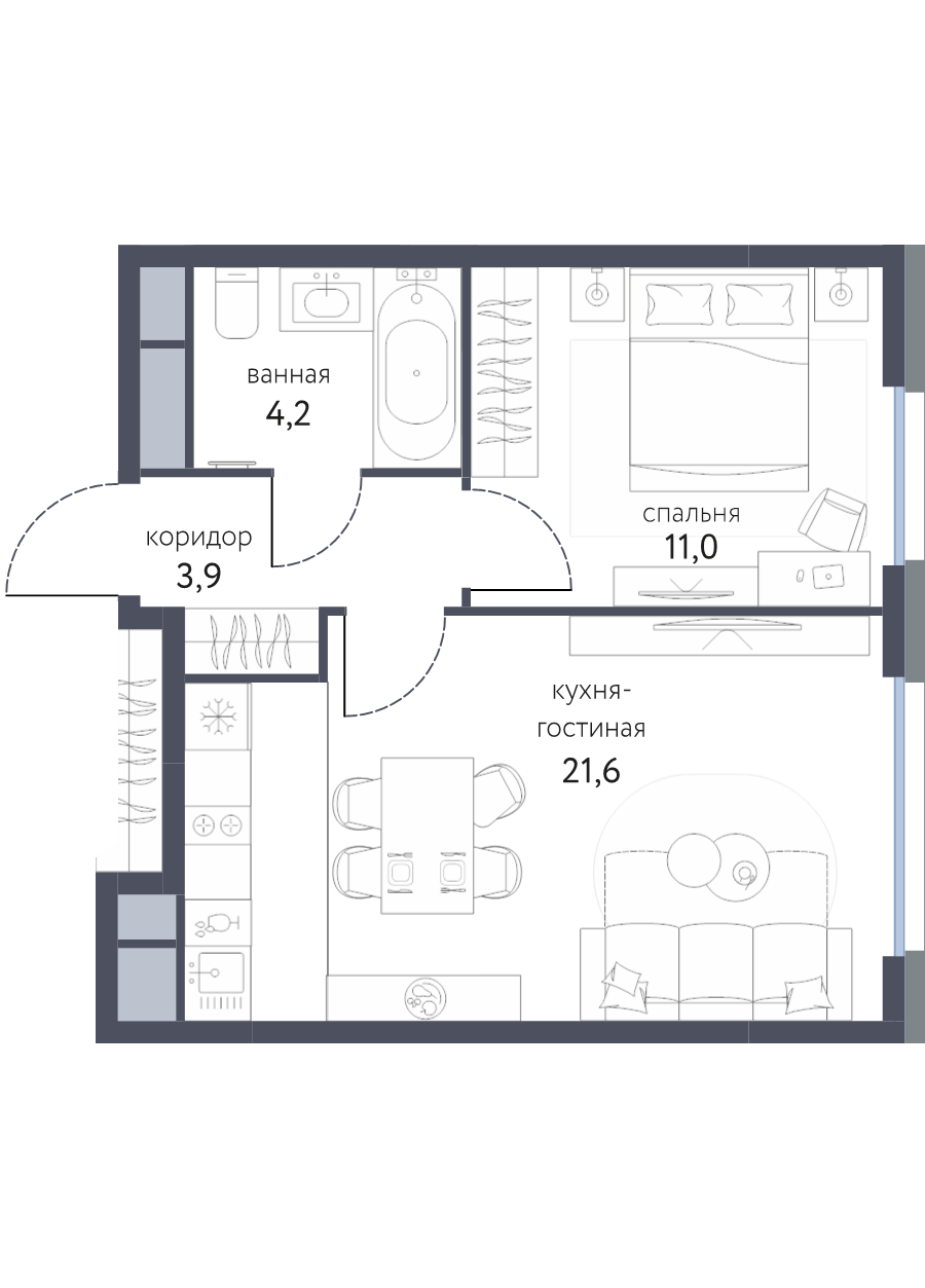 2 ккв (Евро) 40,7 м²