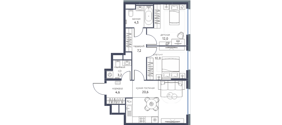 3 ккв (Евро) 62,7 м²