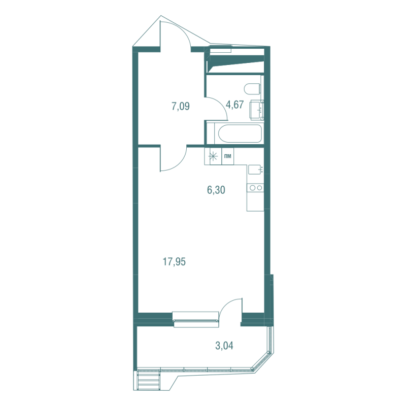 Студия 38,9 м²