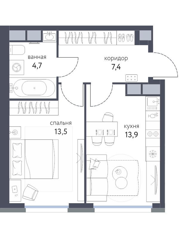 1 ккв 39,5 м²