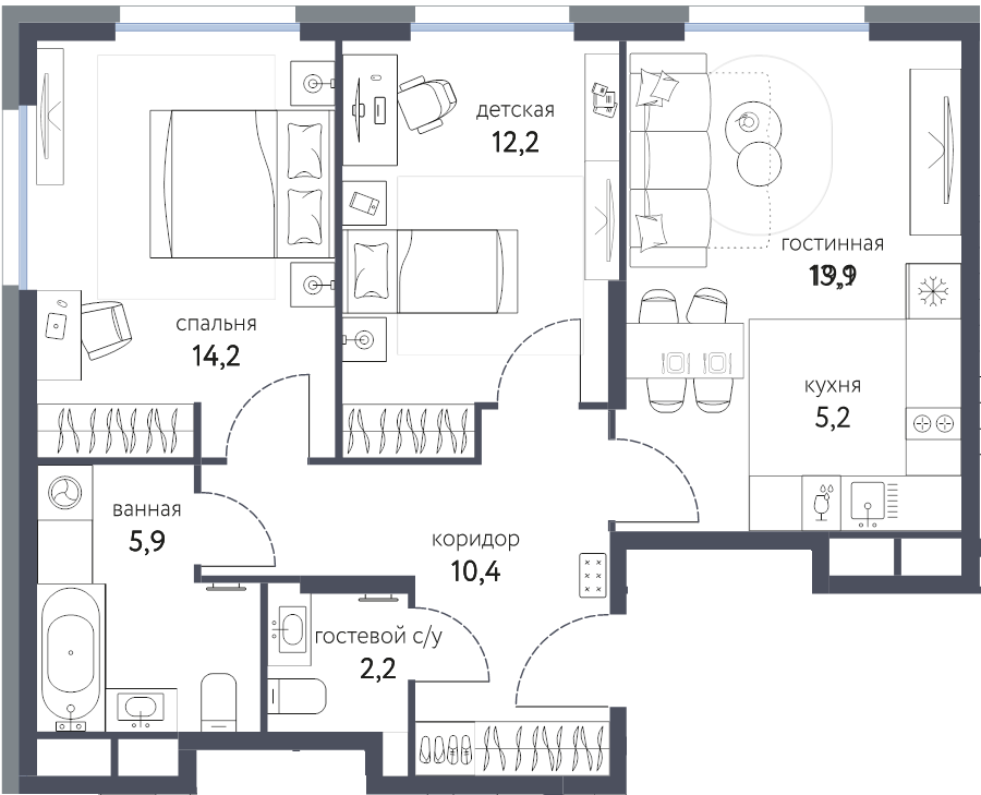 3 ккв (Евро) 64 м²
