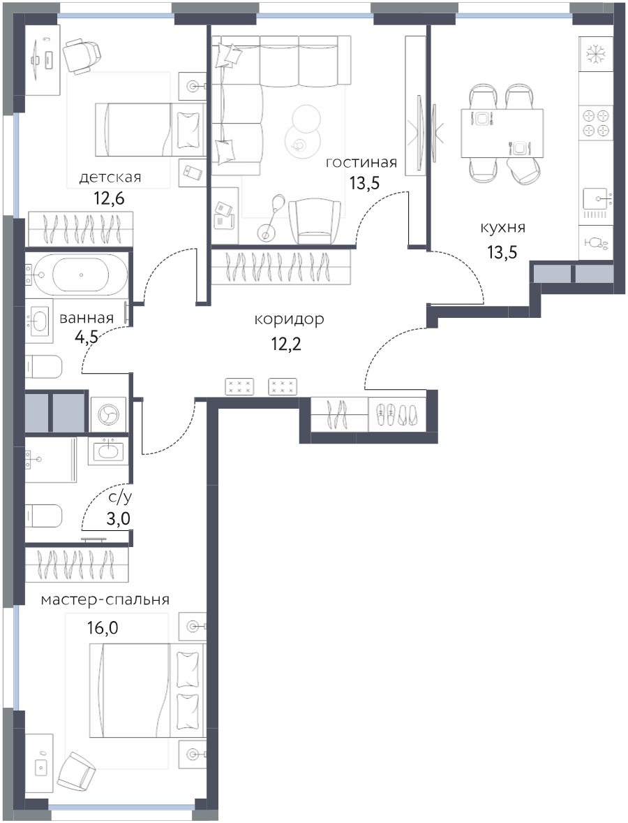 3 ккв 75,3 м²