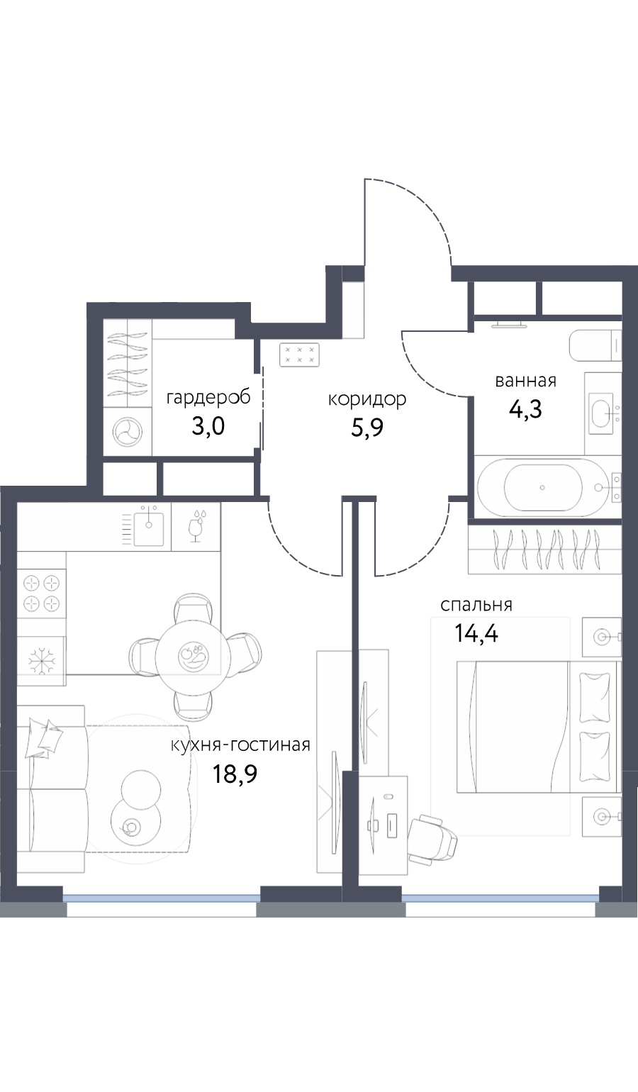 2 ккв (Евро) 46,5 м²
