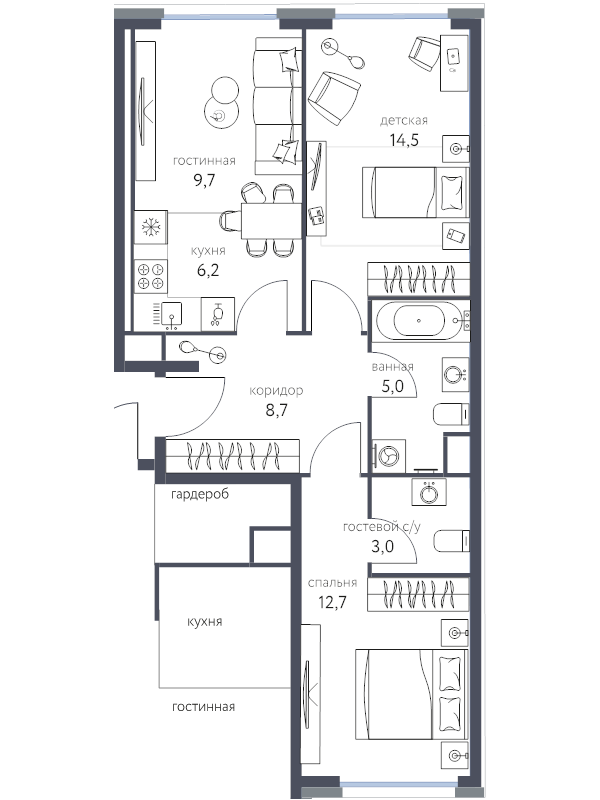 3 ккв (Евро) 59,1 м²