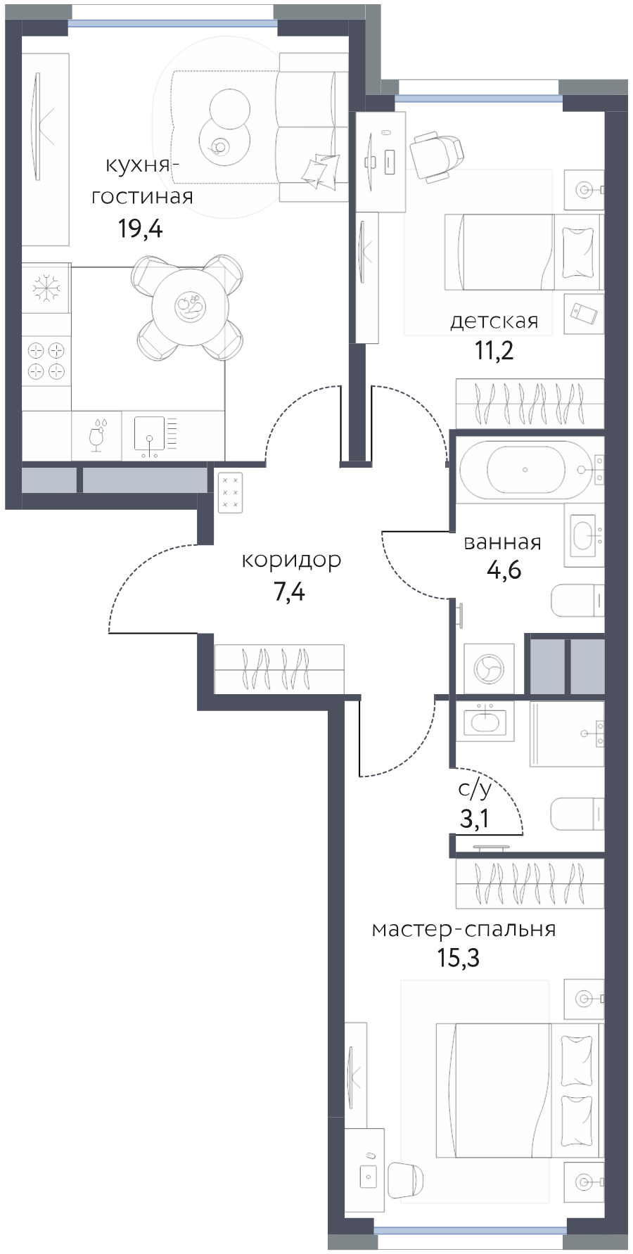 3 ккв (Евро) 61,2 м²