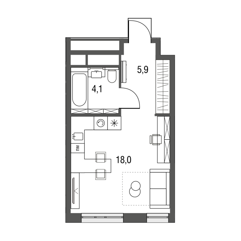 Студия 28,6 м²