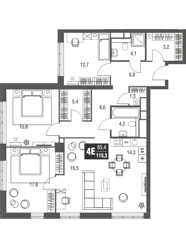 4 ккв (Евро) 115,1 м²