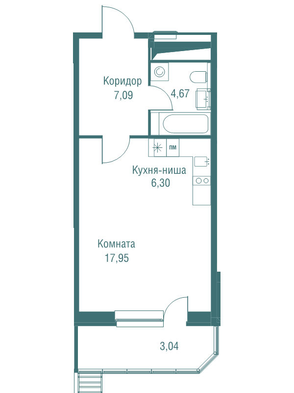 Студия 39 м²